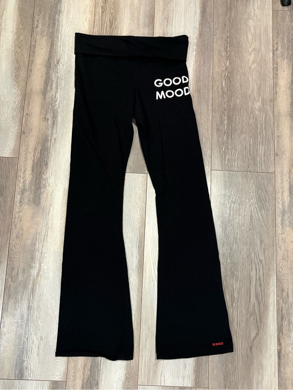Peace Love World Black Fold-Over Waist 'GOOD MOOD' Kids Leggings
